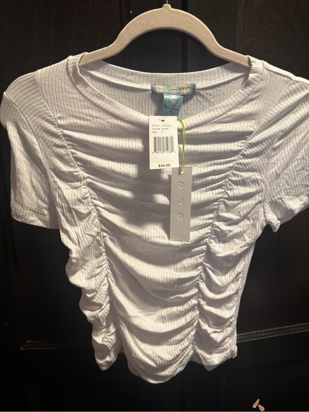 LOFT White Ribbed Ruched Short Sleeve Tee